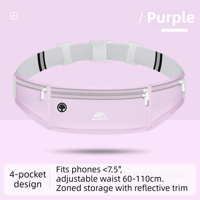 Purple Breathable & Waterproof Lycra Running Waist Bag for 7.5" Phone