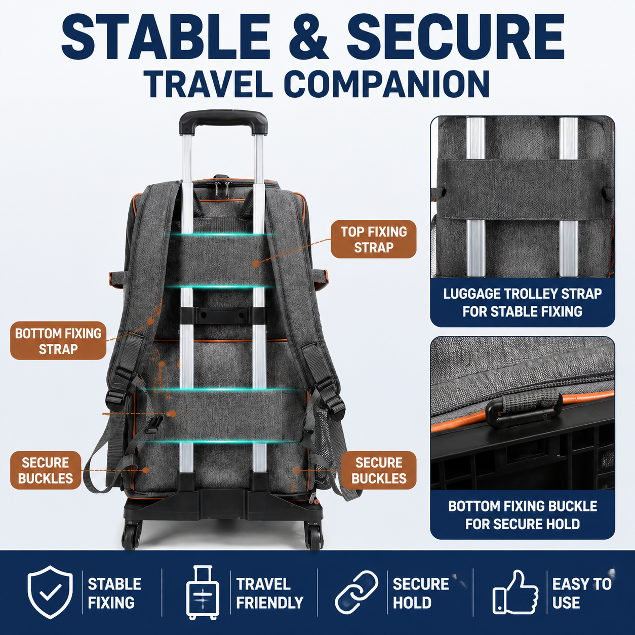 Grey Double Layer Pet Backpack and Trolley Carrier - Foldable Large Capacity view 6