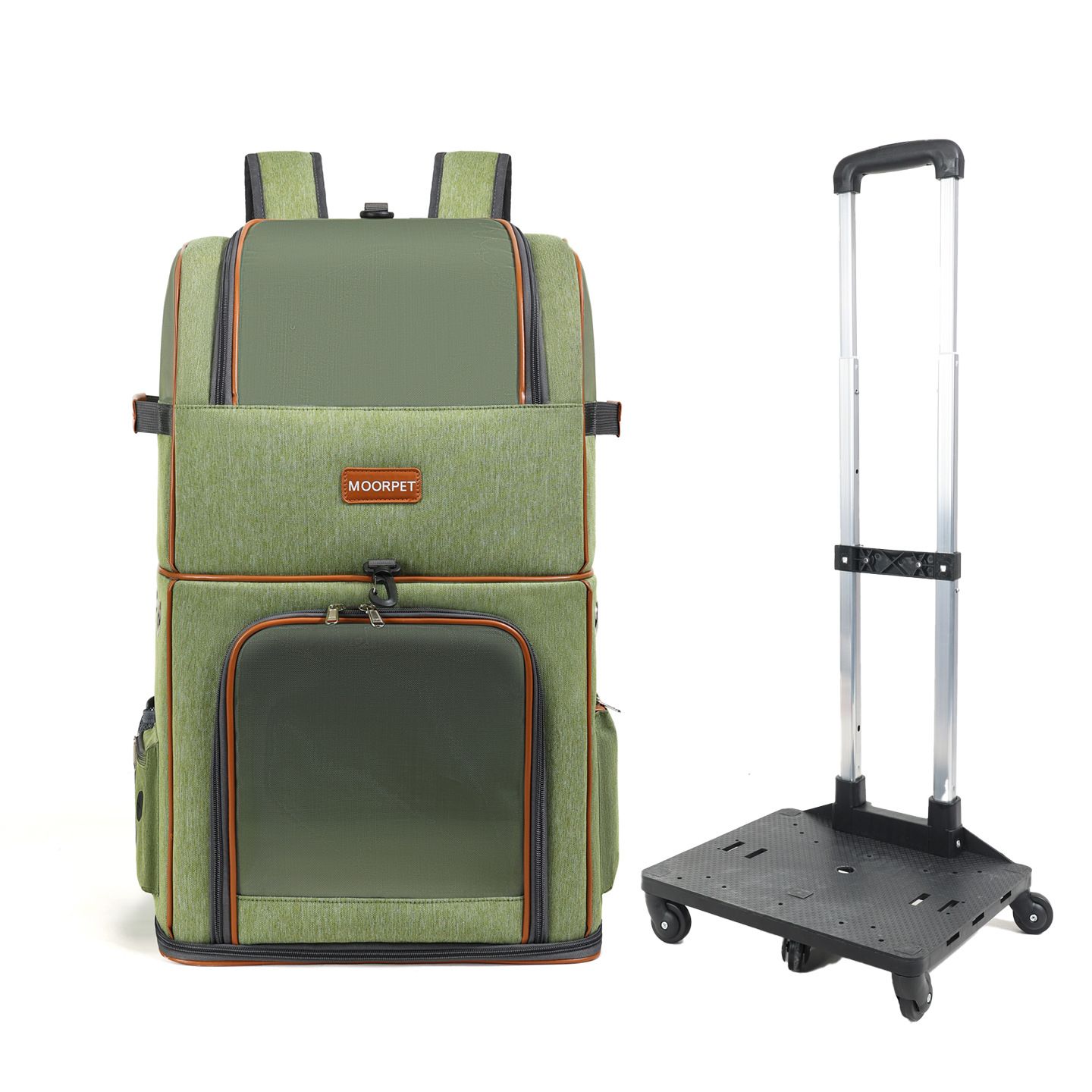 Green Double Layer Pet Backpack and Trolley Carrier - Foldable Large Capacity view 2