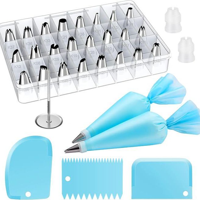 32-Piece Blue Cake Decorating Kit with 24 Numbered Icing Piping Tips