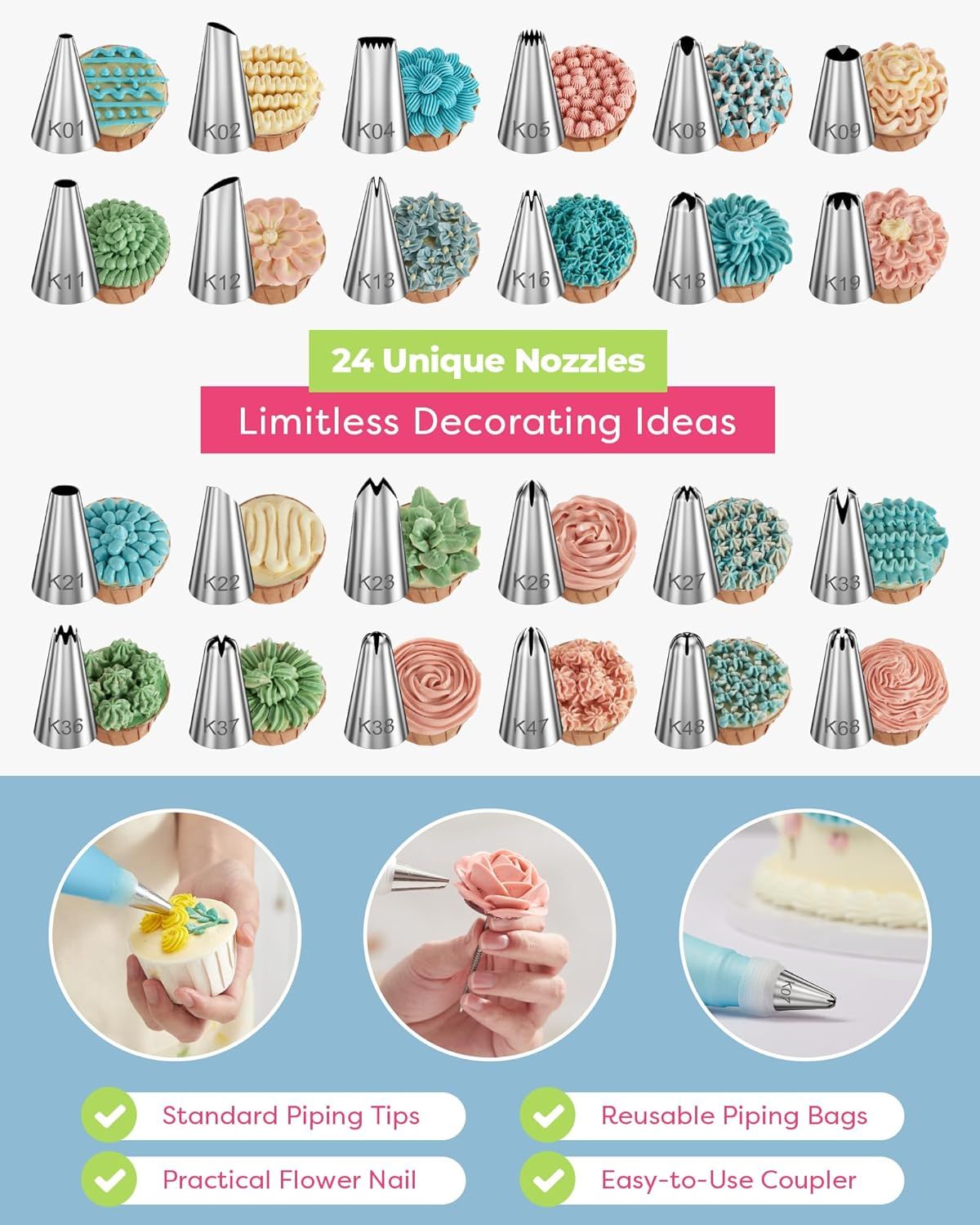 32-Piece Blue Cake Decorating Kit with 24 Numbered Icing Piping Tips view 2