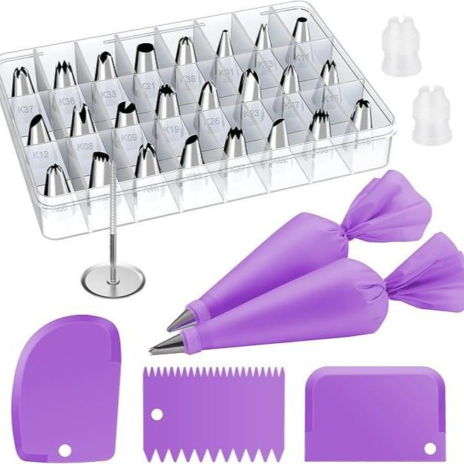 32-Piece Purple Cake Decorating Kit with 24 Numbered Icing Piping Tips