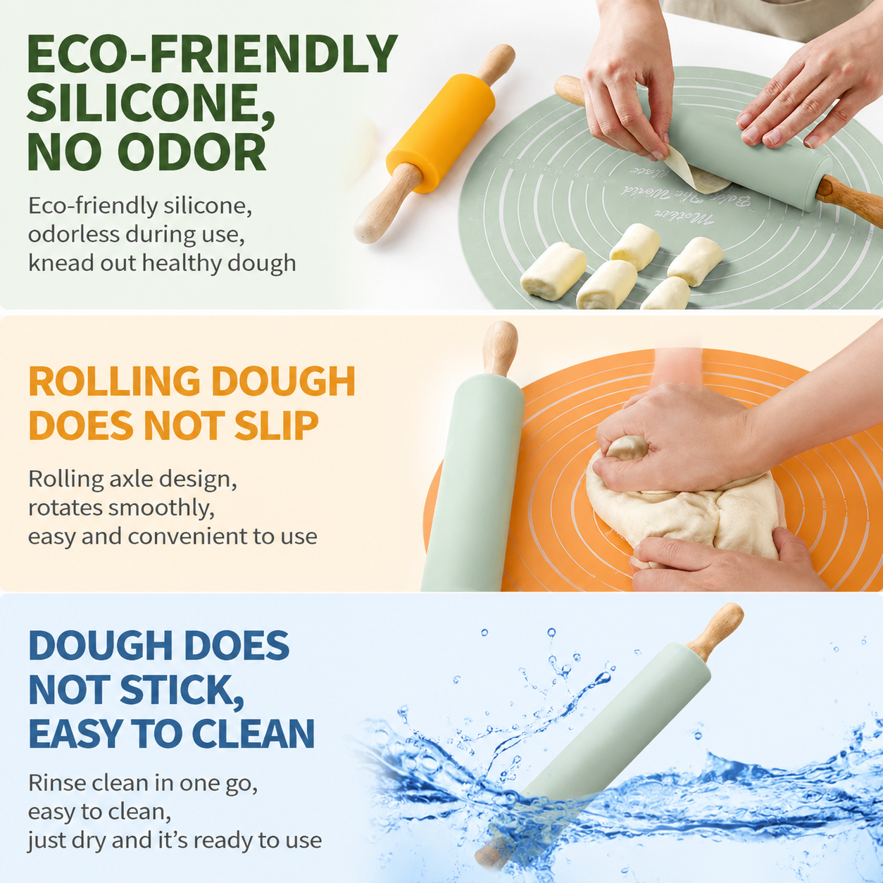 Red Bread Baking Tool Set with Silicone Dough Mat + Rolling Pin view 2