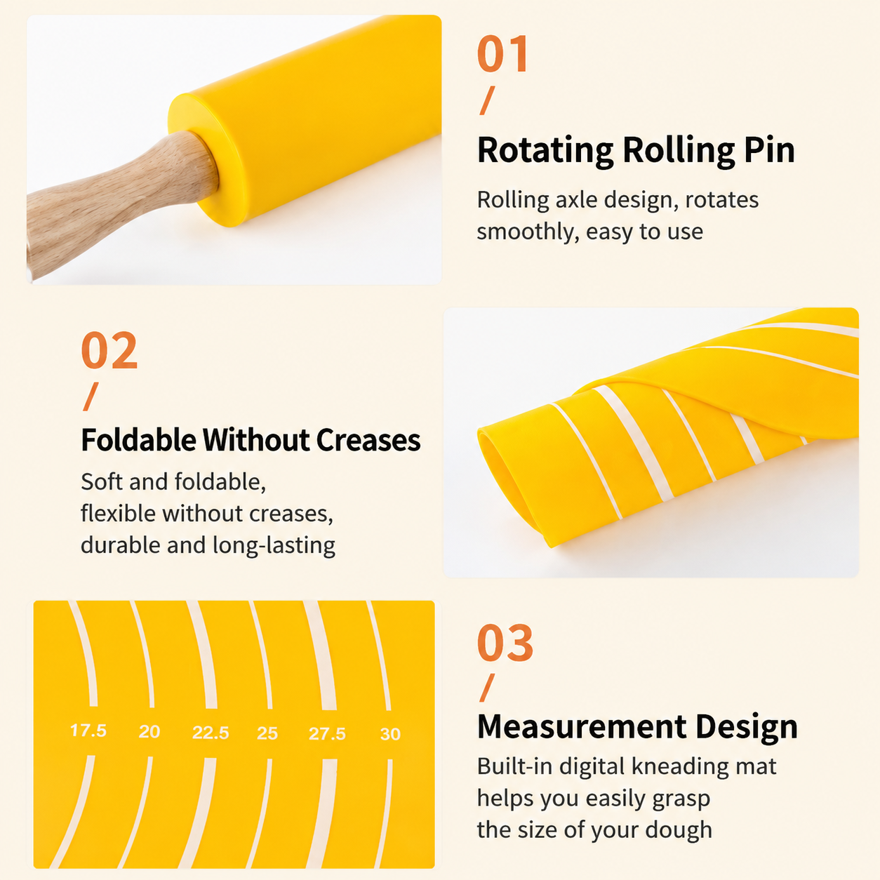 Orange Bread Baking Tool Set with Silicone Dough Mat + Rolling Pin view 4