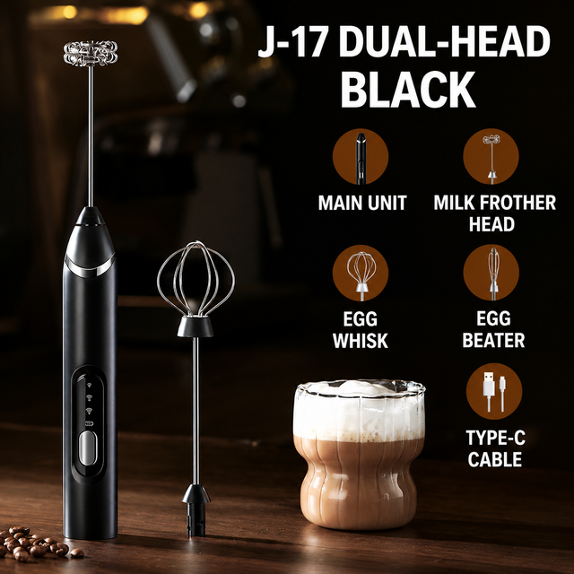 J-17 Black Wireless Handheld Electric Milk Frother