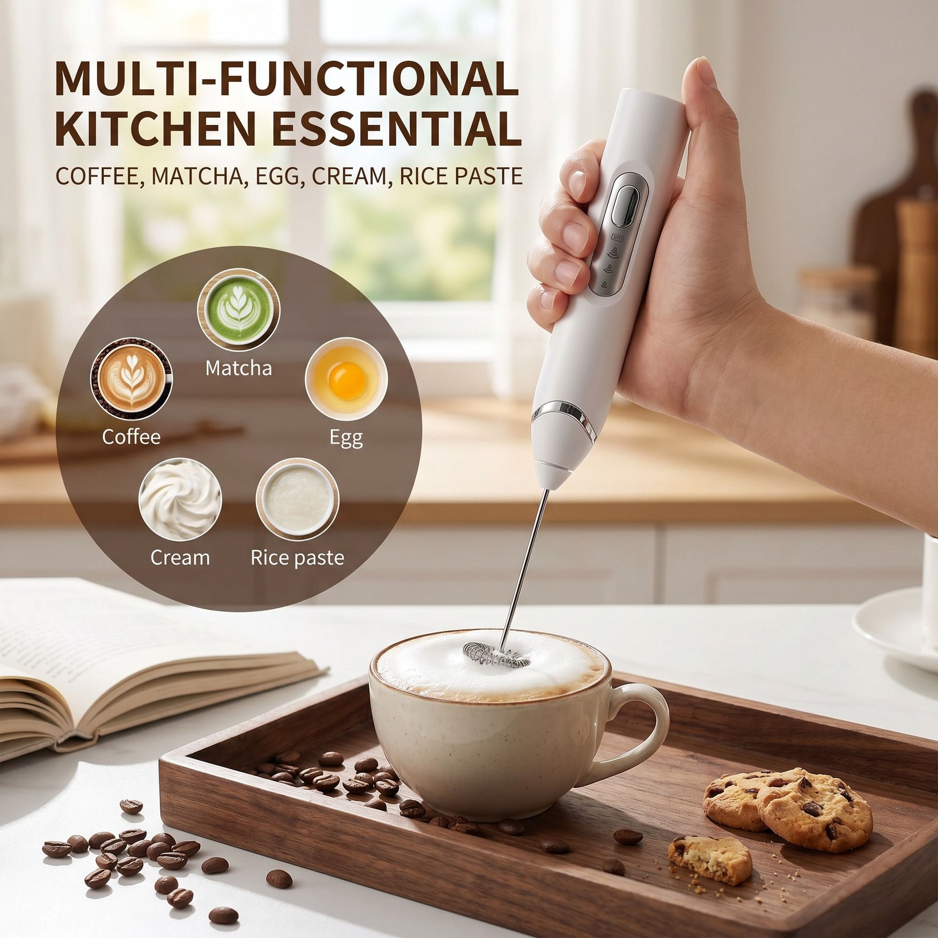 J-3 Black Wireless Handheld Electric Milk Frother view 2