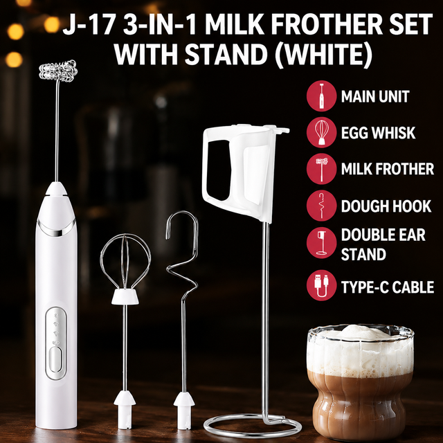 J-17 White Wireless Handheld Electric Milk Frother