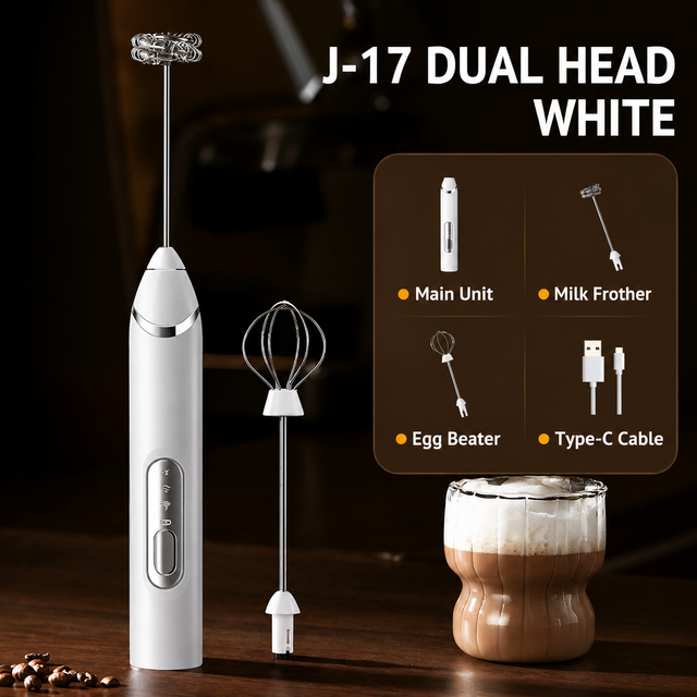 J-17 White Wireless Handheld Electric Milk Frother