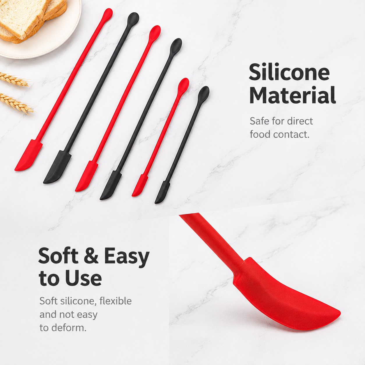 Black Silicone Mini Double Ended Spatula Spoon Set of 3 Sizes - Flexible view 3