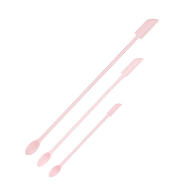 Pink Silicone Mini Double Ended Spatula Spoon Set of 3 Sizes - Flexible