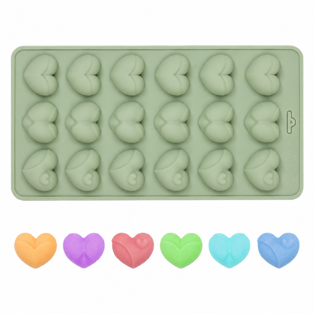 2-Pack Green 18 Cavity Heart Chocolate Flexible Silicone Nonstick Mould with 3
