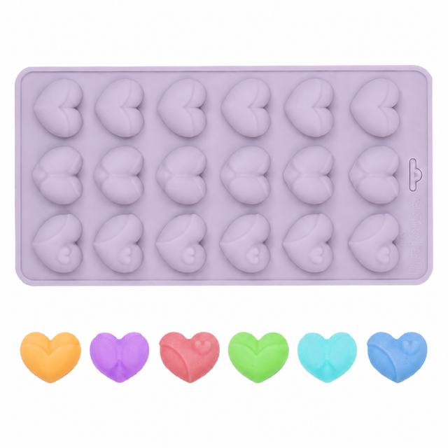 2-Pack Purple 18 Cavity Heart Chocolate Flexible Silicone Nonstick Mould with