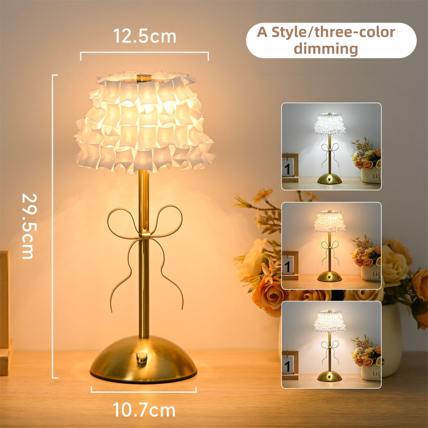 Creative Rechargeable Bow Table Lamp with Pleated Fabric Lampshade - Three