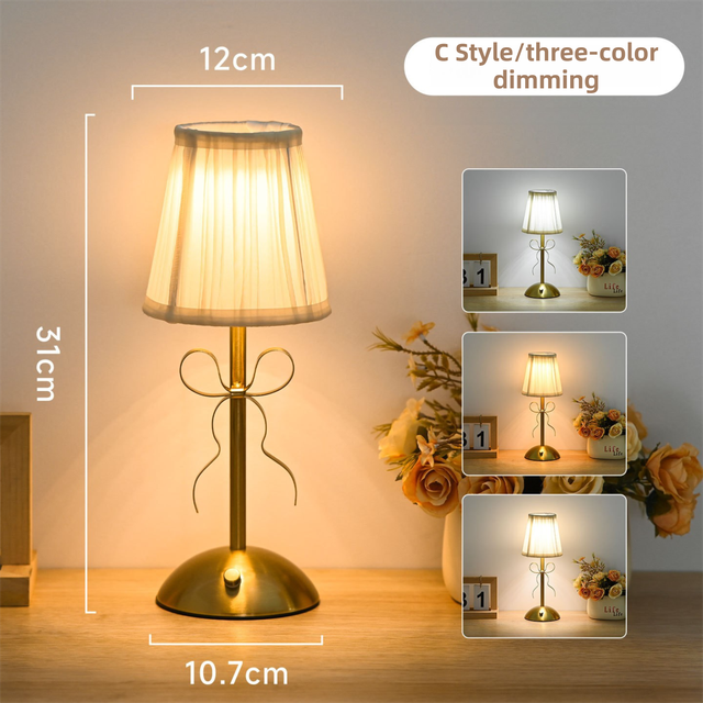 Creative Rechargeable Bow Table Lamp with Pleated Fabric Lampshade - Three