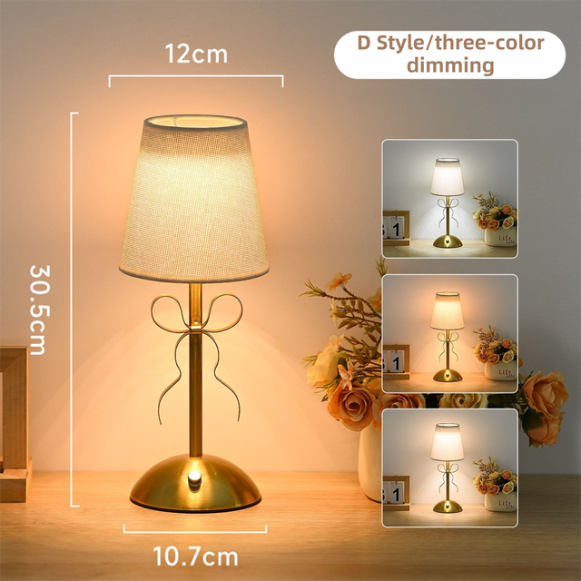 Creative Rechargeable Bow Table Lamp with Pleated Fabric Lampshade - Three
