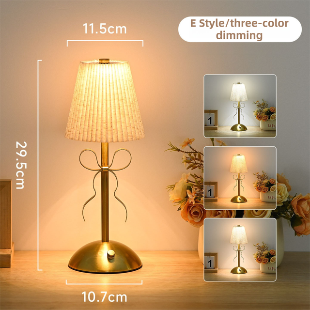 Creative Rechargeable Bow Table Lamp with Pleated Fabric Lampshade - Three