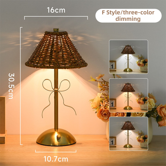 Creative Rechargeable Bow Table Lamp with Pleated Fabric Lampshade - Three