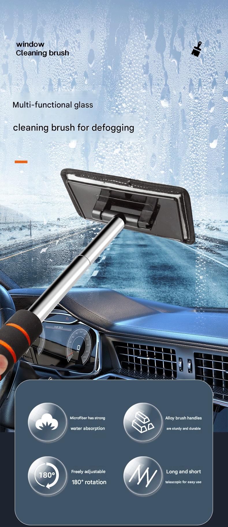 Orange Telescopic Car Windshield Cleaning Brush with 3 Replacement Microfiber view 2