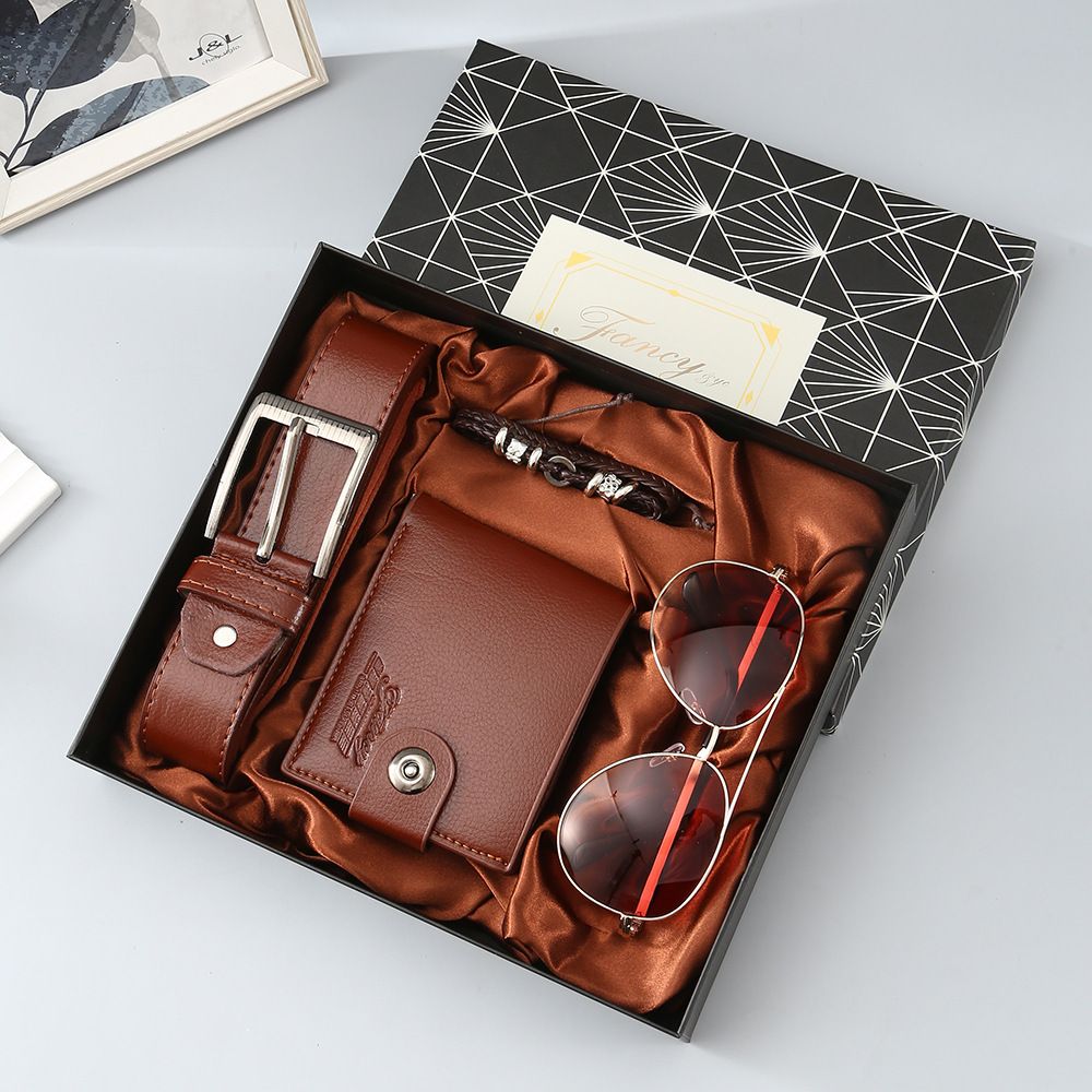 Brown 4-Piece Men's Gift Set - Leather Wallet — image 1