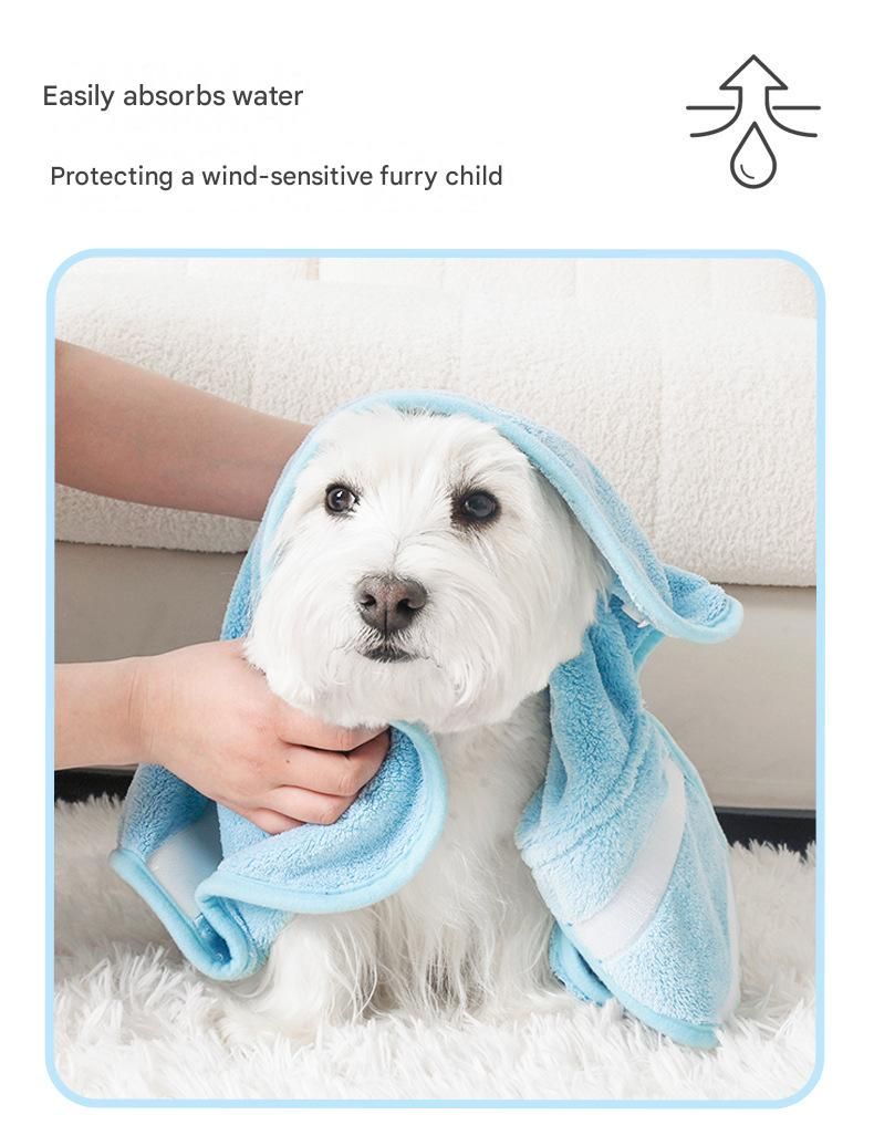 Blue XS size Pet Drying Robe with Hood - Quick Dry Coral Fleece Towel for Dogs view 5