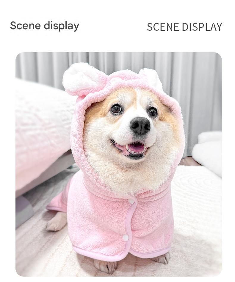 Blue XS size Pet Drying Robe with Hood - Quick Dry Coral Fleece Towel for Dogs view 11