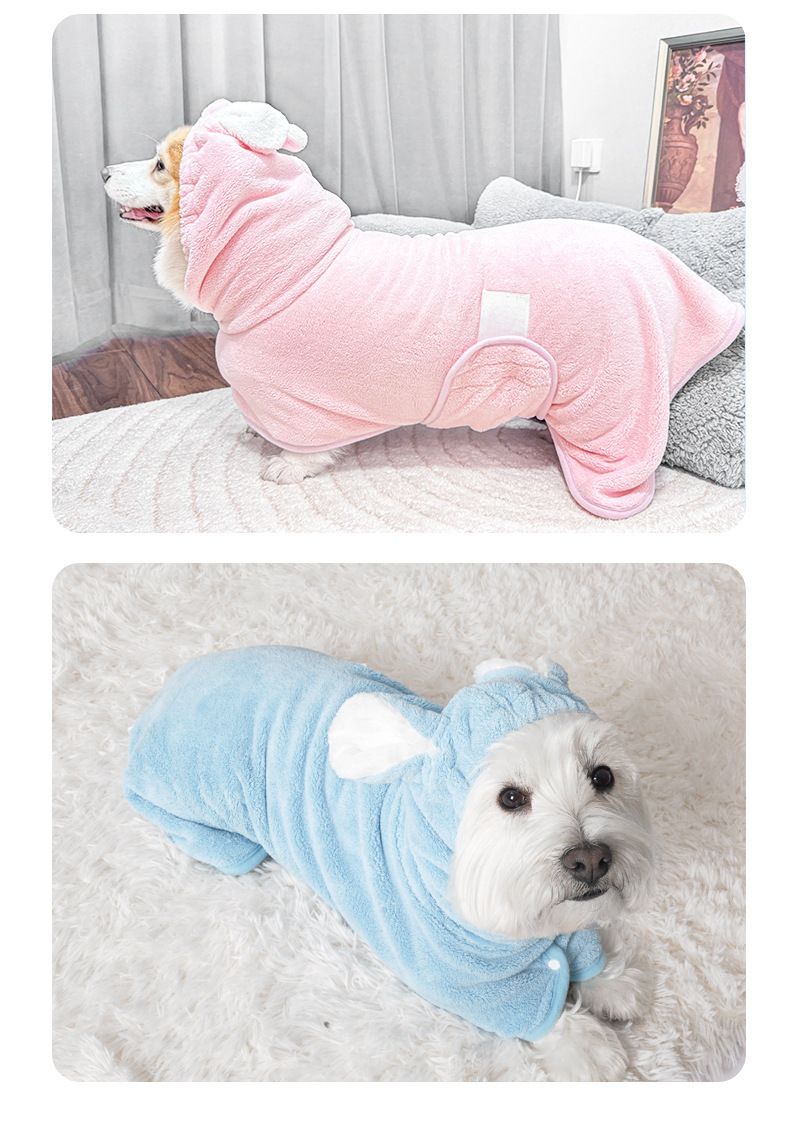 Blue XS size Pet Drying Robe with Hood - Quick Dry Coral Fleece Towel for Dogs view 12