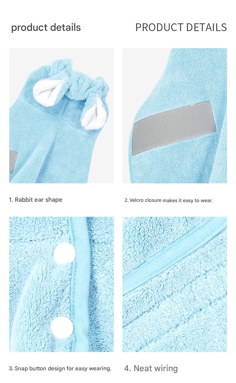 Blue S size Pet Drying Robe with Hood - Quick Dry Coral Fleece Towel for Dogs view 9