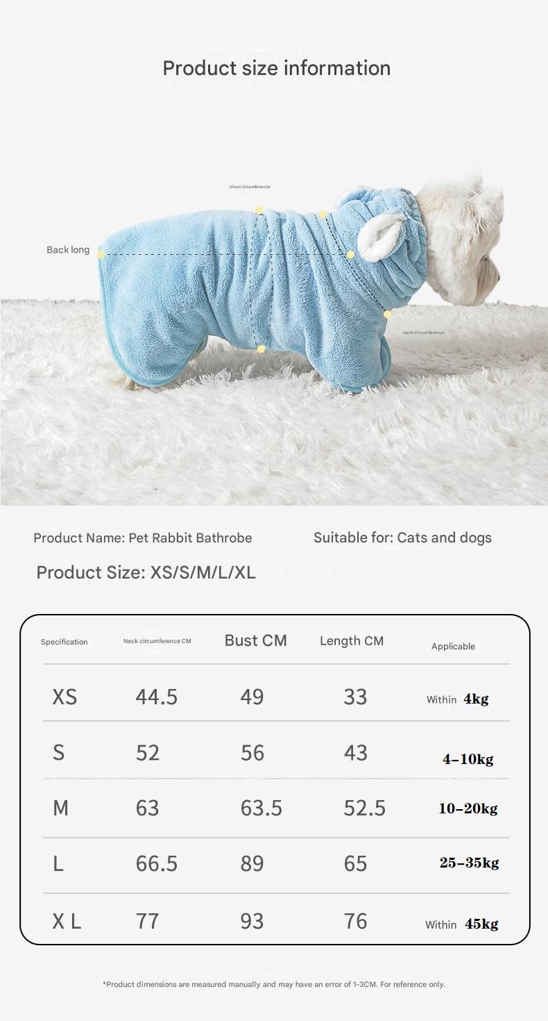 Blue S size Pet Drying Robe with Hood - Quick Dry Coral Fleece Towel for Dogs view 10