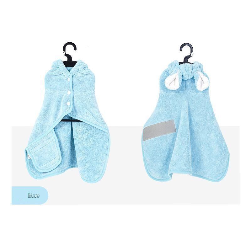 Blue XL size Pet Drying Robe with Hood - Quick Dry Coral Fleece Towel for Dogs