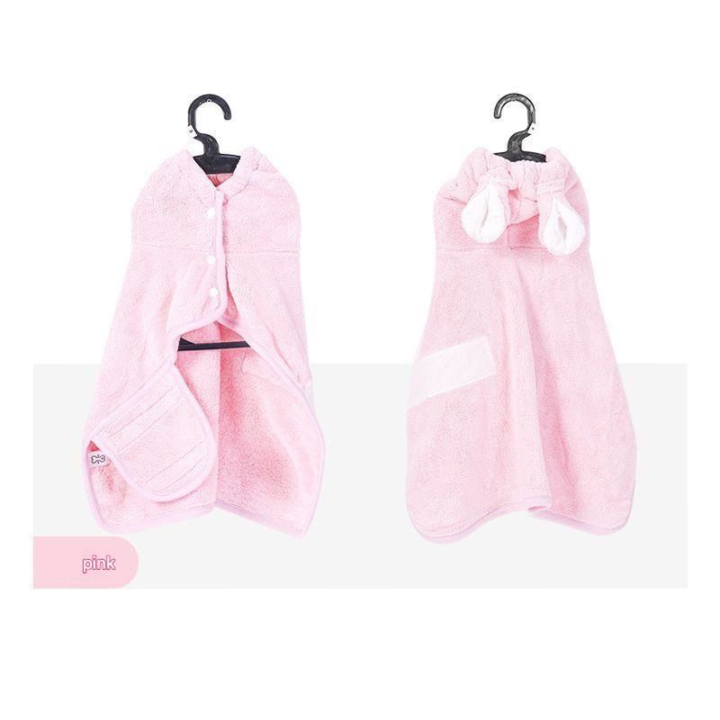 Pink XS size Pet Drying Robe with Hood - Quick Dry Coral Fleece Towel for Dogs