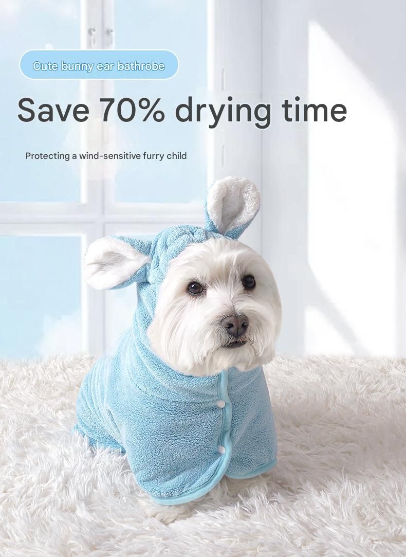 Pink M size Pet Drying Robe with Hood - Quick Dry Coral Fleece Towel for Dogs view 2