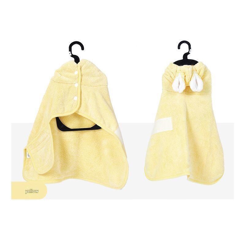 Yellow S size Pet Drying Robe with Hood - Quick Dry Coral Fleece Towel for