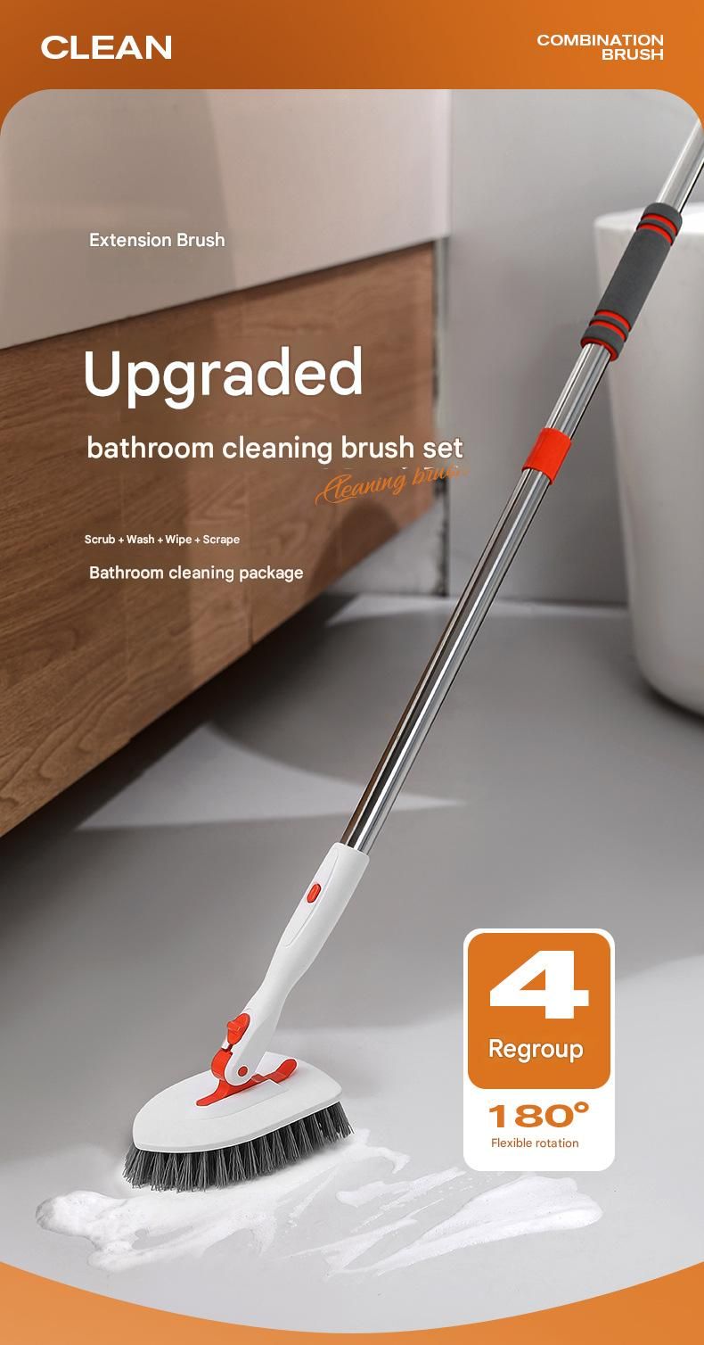 6-piece(Three-section pole+stiff brush+base plate+microfiber cloth + scouring view 2