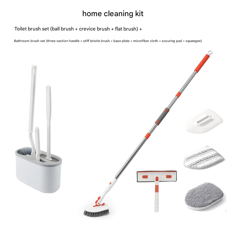 9-piece White and Orange Complete Home Cleaning Brush Set - Stainless Steel