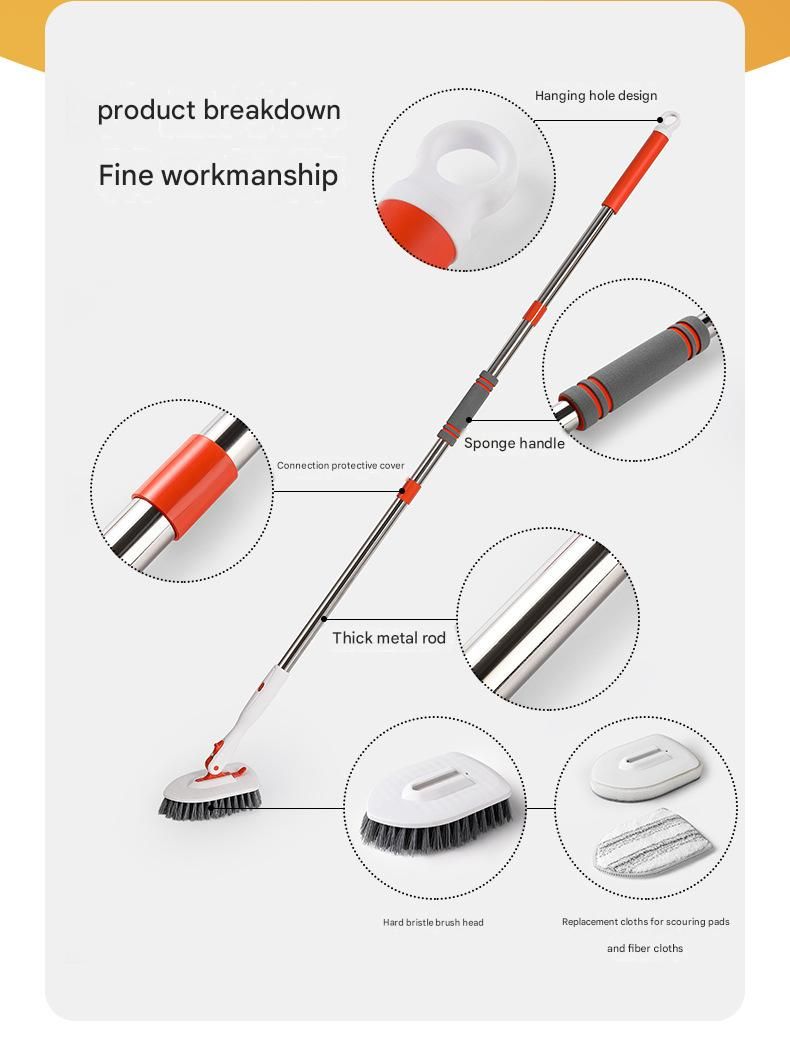 9-piece White and Orange Complete Home Cleaning Brush Set - Stainless Steel view 6