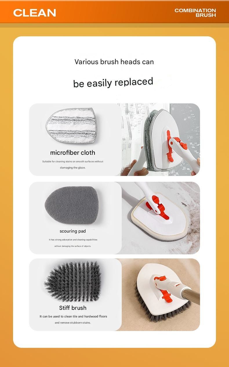 9-piece White and Orange Complete Home Cleaning Brush Set - Stainless Steel view 9