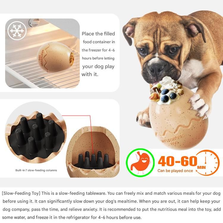 Brown Dinosaur Egg Shaped Dog Slow Feeder Toy - Durable TPR Interactive Treat view 4