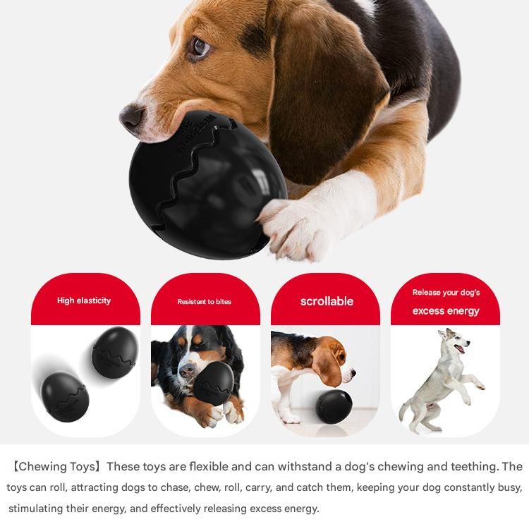2-piece Black Dinosaur Egg Dog Slow Feeder Toy Set with Cleaning Brush - TPR view 4
