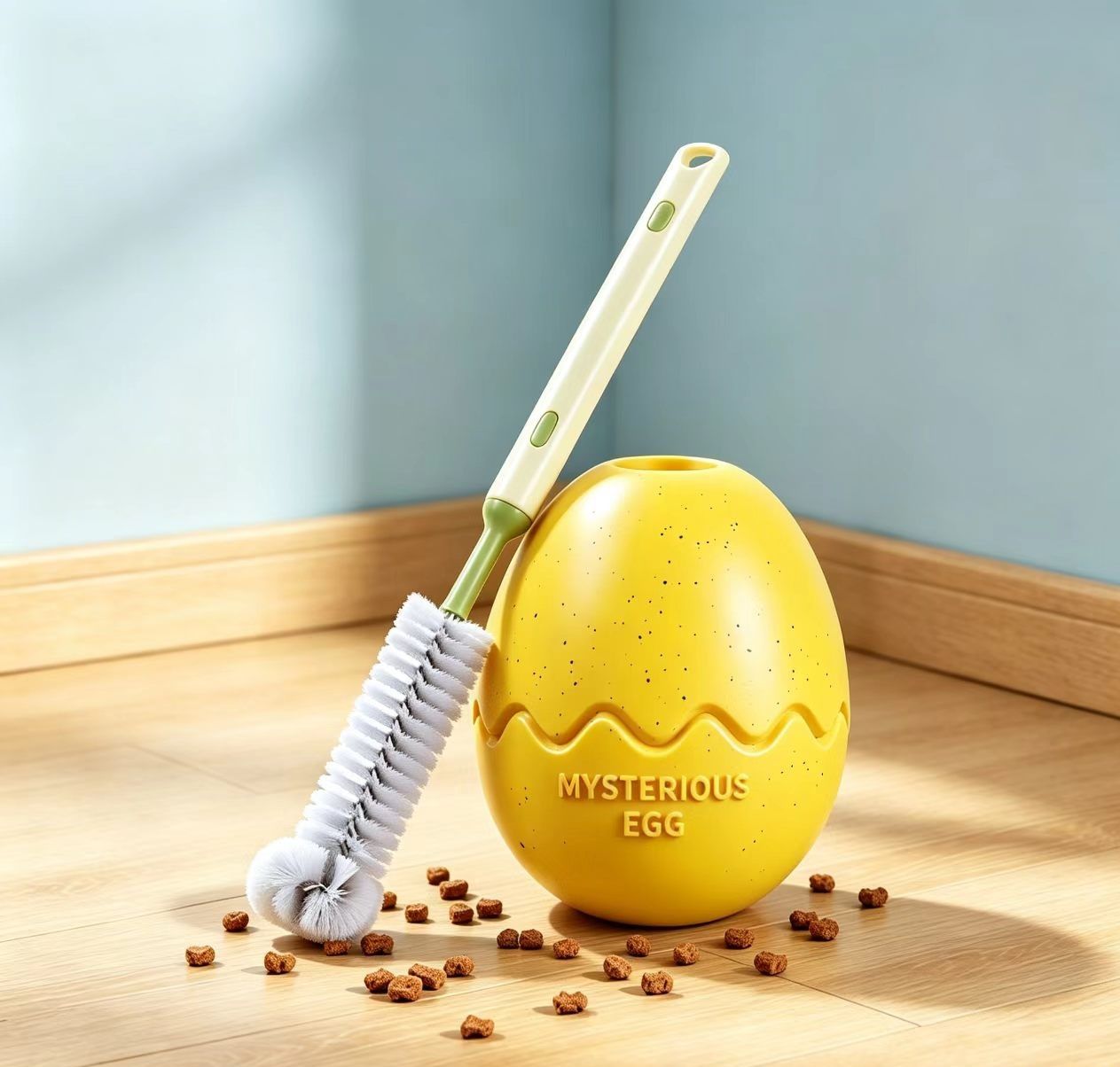 2-piece Yellow Dinosaur Egg Dog Slow Feeder Toy Set with Cleaning Brush - TPR
