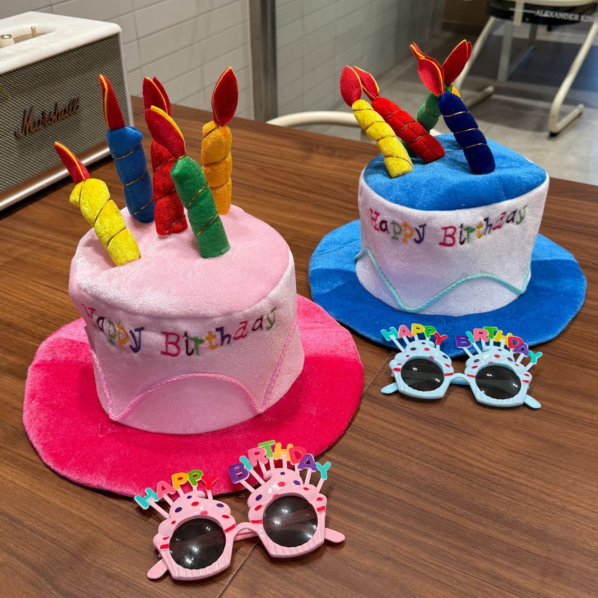 2-piece Blue Plush Birthday Cake Hat Set - Novelty Party Accessory with view 3
