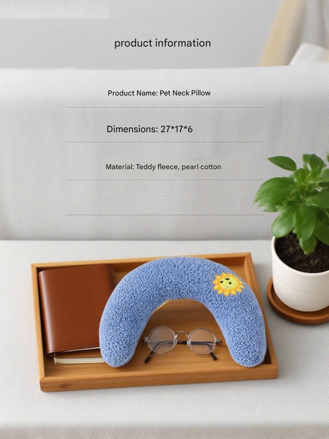 Blue Pet U-Shaped Pillow - Soft Teddy Velvet Neck Support Cushion for Dogs and view 6