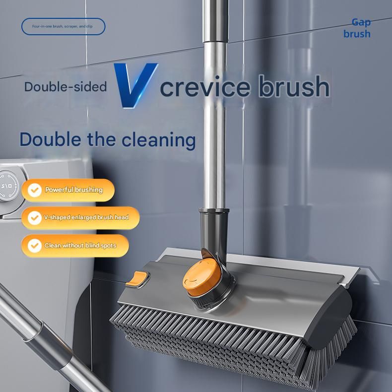 Grey Floor Scrub Brush with V-Shaped Bristles - 360 Degree Rotating Long view 2