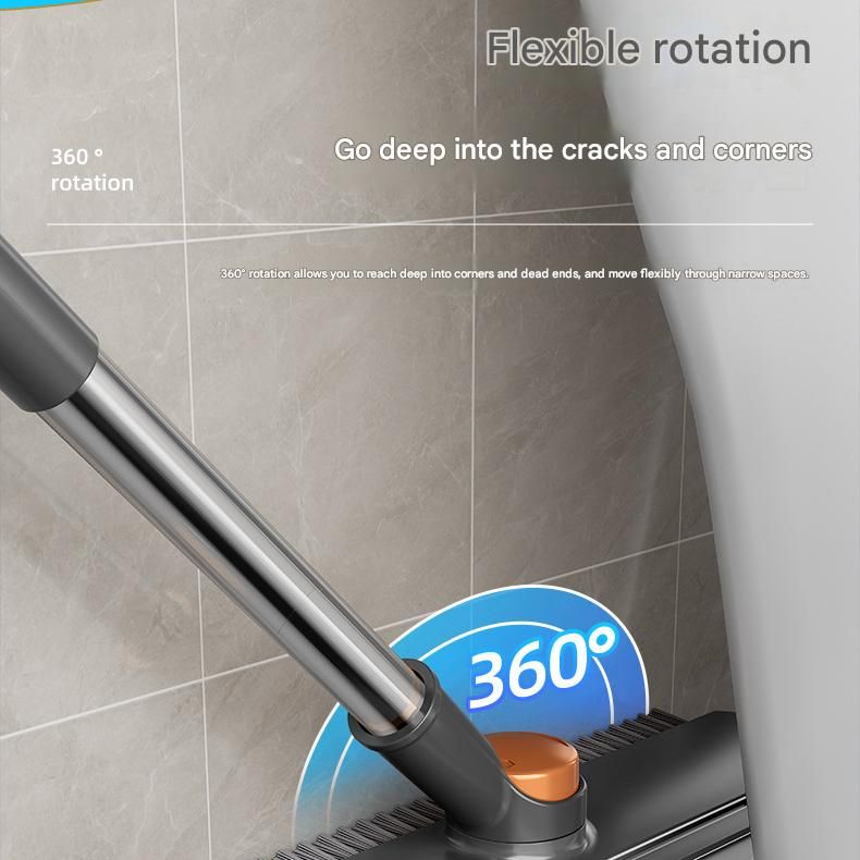 Grey Floor Scrub Brush with V-Shaped Bristles - 360 Degree Rotating Long view 6