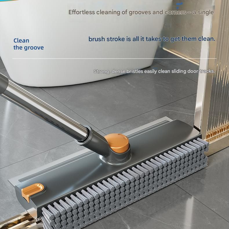 Grey Floor Scrub Brush with V-Shaped Bristles - 360 Degree Rotating Long view 11