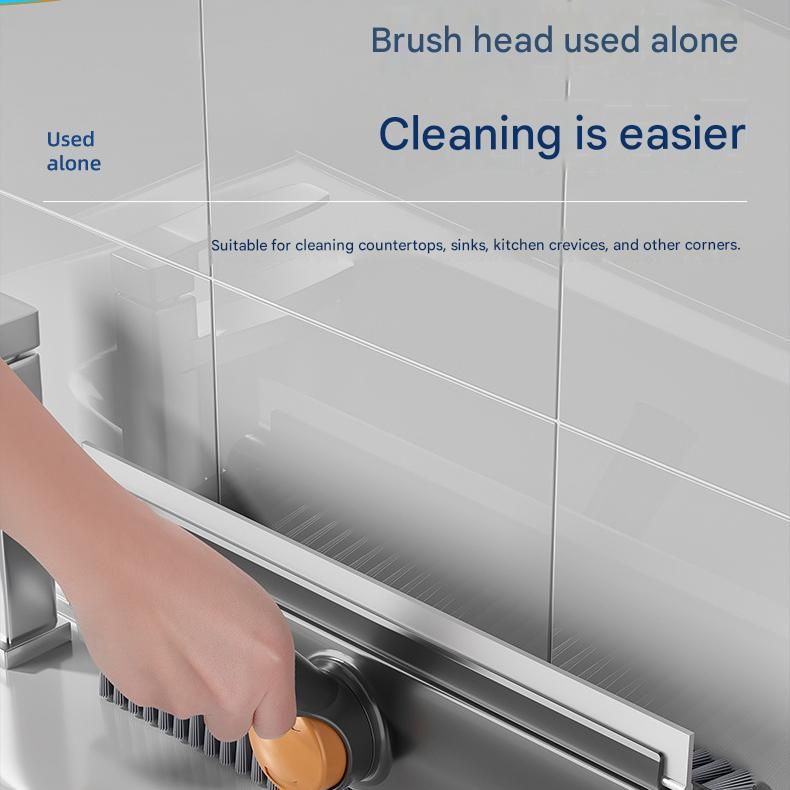 Grey Floor Scrub Brush with V-Shaped Bristles - 360 Degree Rotating Long view 12