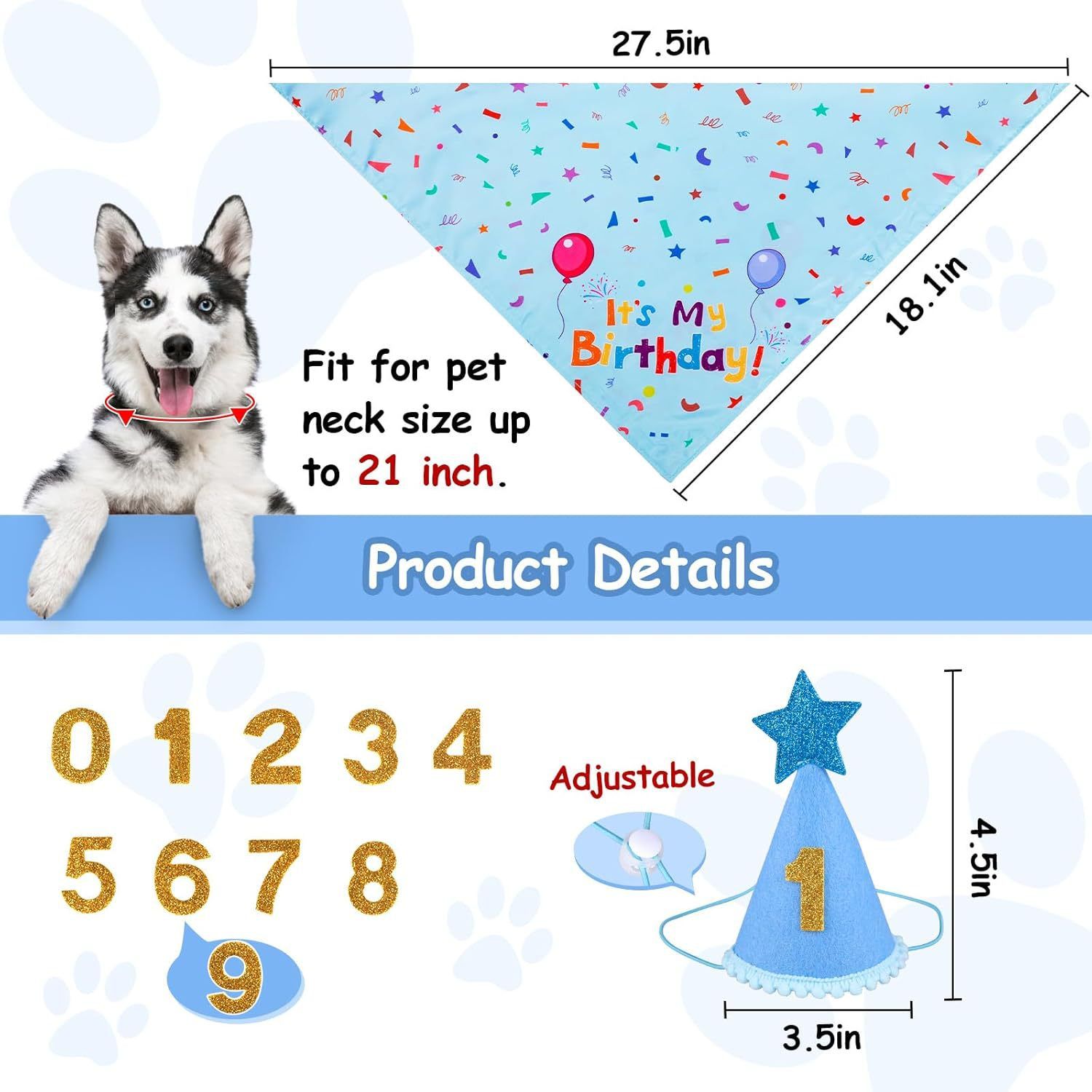 Blue Pet Birthday Bandana and Hat Set - Soft Cotton view 2