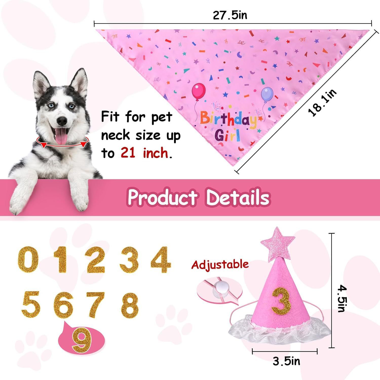 Pink Pet Birthday Bandana and Hat Set - Soft Cotton view 2