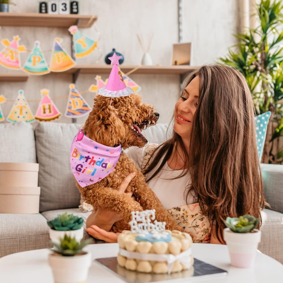 Pink Pet Birthday Bandana and Hat Set - Soft Cotton view 7