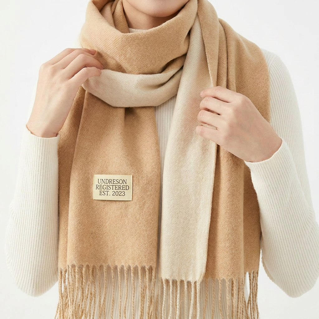 Khaki and Beige Double-Sided Reversible Imitation Cashmere Scarf for Women view 6