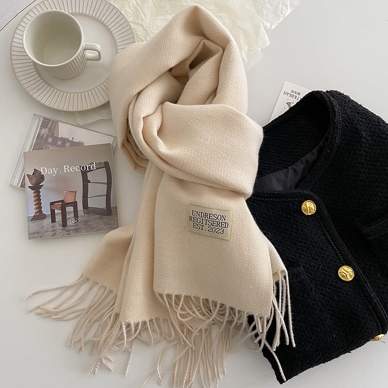 Beige Double-Sided Reversible Imitation Cashmere Scarf for Women - Soft Warm